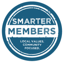 Smarter members icon, local values. community focused.